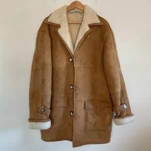Overland Sheepskin Co. Rancher Sheepskin Shearing Coat Mens 46 Tan Heavyweight